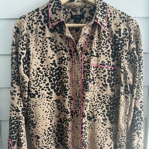 J. Crew Button-up Shirt in Leopard w/pink Piping Small